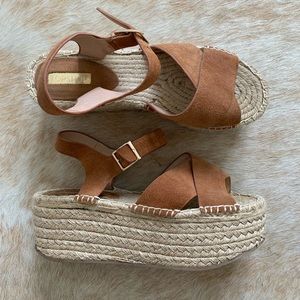 Top Shop Espadrille Platforms in Tan Suede